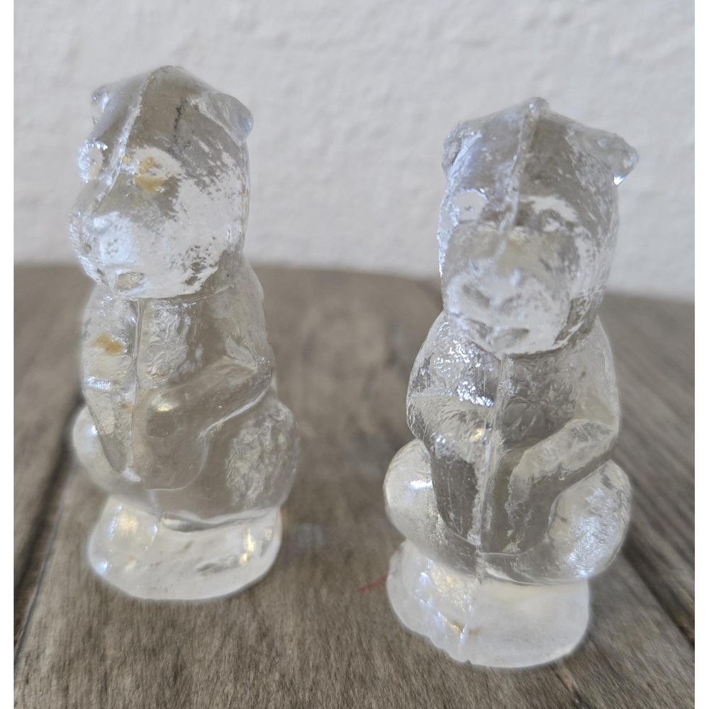 Set of 2 Miniature Clear Cut Glass Sitting Dogs Figurines Scottie Terrier 2.25"